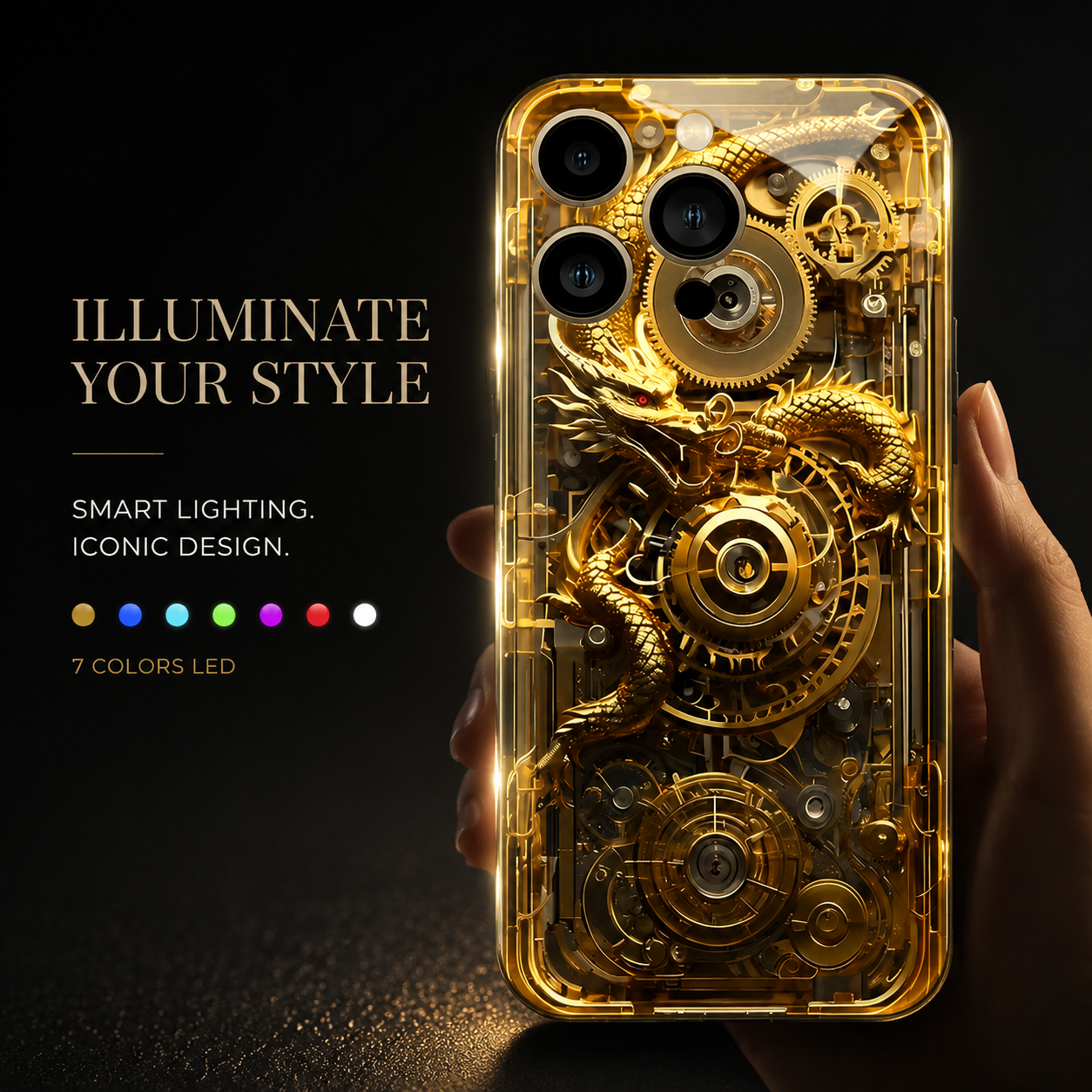 Premium iPhone Case LED Luminous Protective Cover Sound Reactive Tempered Glass Shockproof Camera Lens Protection Slim Full Coverage