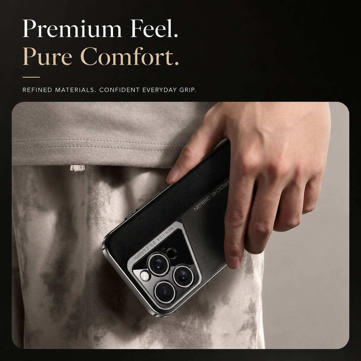 Premium iPhone Case Vegan Leather Hard Back Cover Camera Lens Protection Anti Fingerprint Anti Scratch Slim Lightweight Full Coverage Design