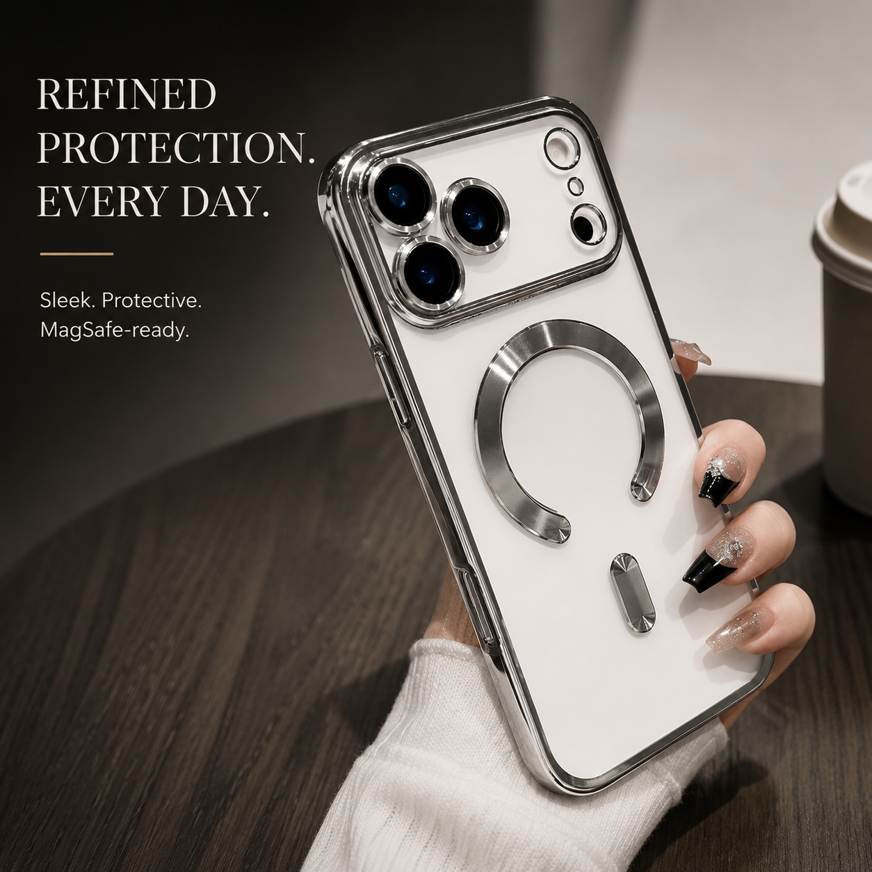 Premium iPhone Case Magnetic Plating MagSafe Compatible Clear Back Bumper Shockproof PC TPU Anti Scratch Anti Fingerprint Slim Full Coverage Protective Design