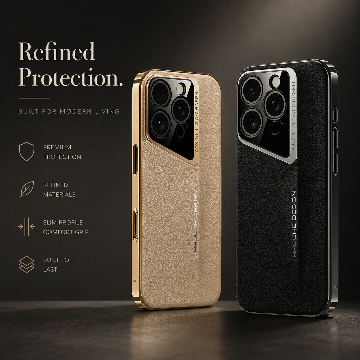 Premium iPhone Case Vegan Leather Hard Back Cover Camera Lens Protection Anti Fingerprint Anti Scratch Slim Lightweight Full Coverage Design