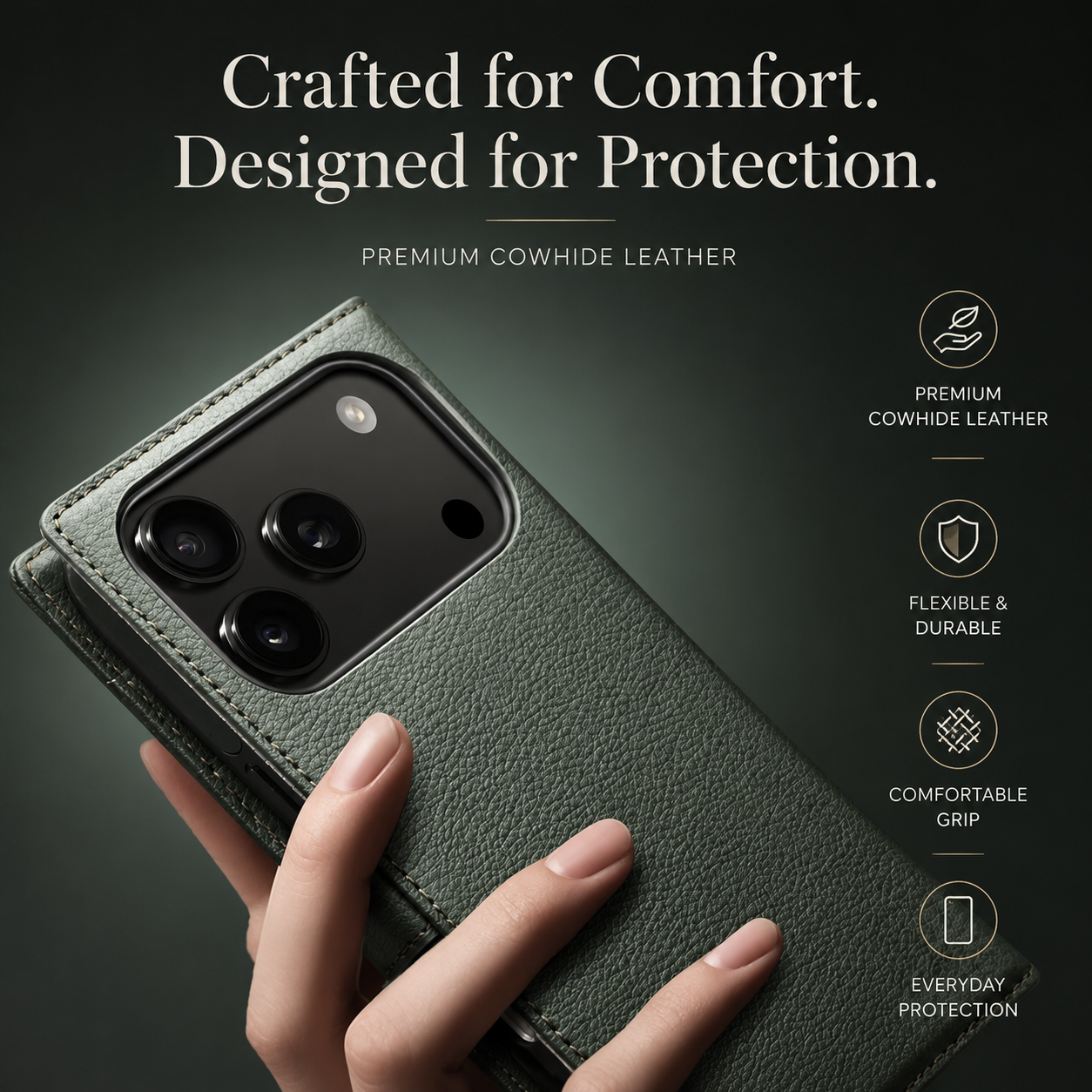 Premium iPhone Case Genuine Leather Wallet Flip Cover Card Holder Kickstand Shockproof Anti Scratch Ultra Slim Full Coverage Protective Design