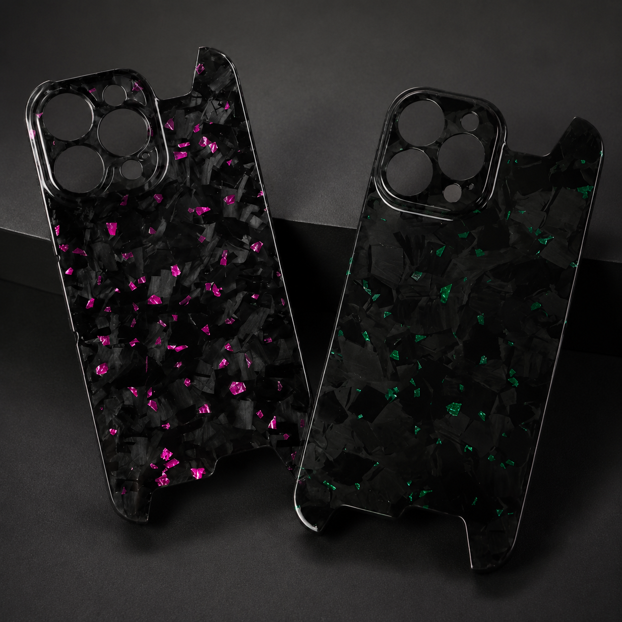 Premium iPhone Case Forged Carbon Fiber Cover Ultra Thin Glossy Lightweight Scratch Resistant Half Wrapped Slim Protective Wireless Charging Design