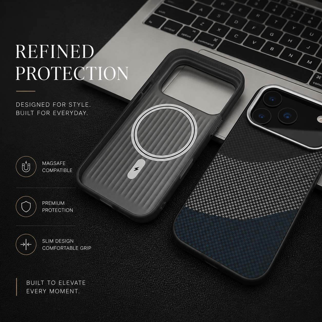 Premium iPhone Case MagSafe Compatible Carbon Fiber Armor Cover Alloy Camera Guard Shockproof Full Coverage Non Slip PC Anti Scratch Design