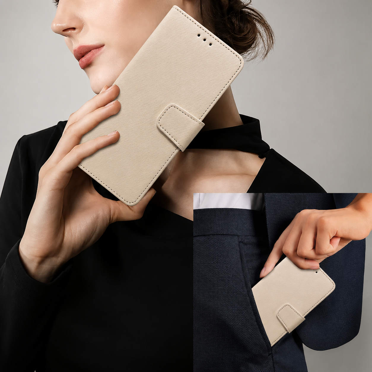 Premium iPhone Case Magnetic Leather Wallet Kickstand Shockproof MagSafe Compatible Card Holder Artificial Leather Full Coverage Protective Design