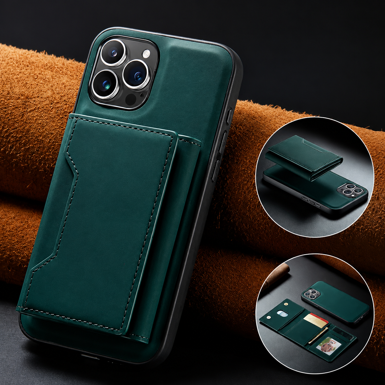 Premium iPhone Case Magnetic Leather Wallet Cover Card Holder Kickstand Money Slot Shockproof Protective Cover Anti Scratch Slim Half Wrapped