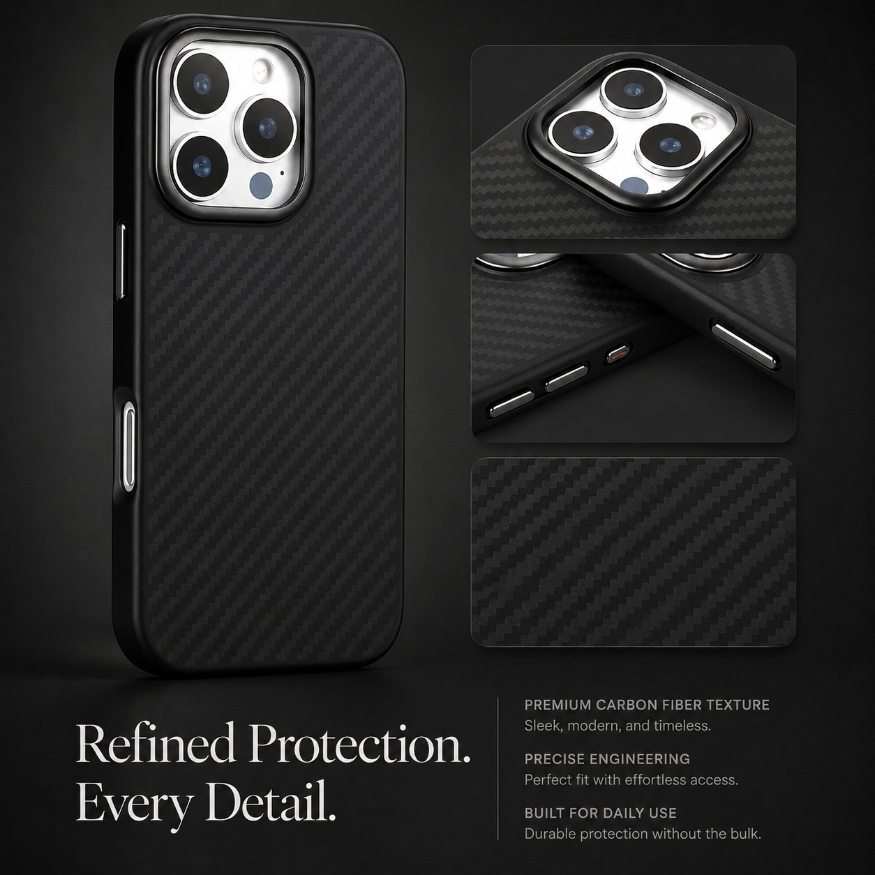 Premium iPhone Case MagSafe Compatible Carbon Fiber Cover TPU Shockproof Ultra Lightweight Anti Scratch Camera Protection Slim Protective Design