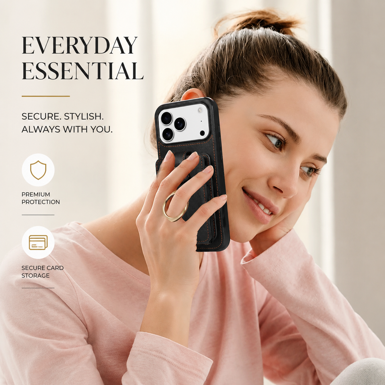 Premium iPhone Case Wallet Cover Card Holder RFID Blocking Ring Kickstand PU Leather Shockproof Protective Cover Anti Scratch Slim Full Protection