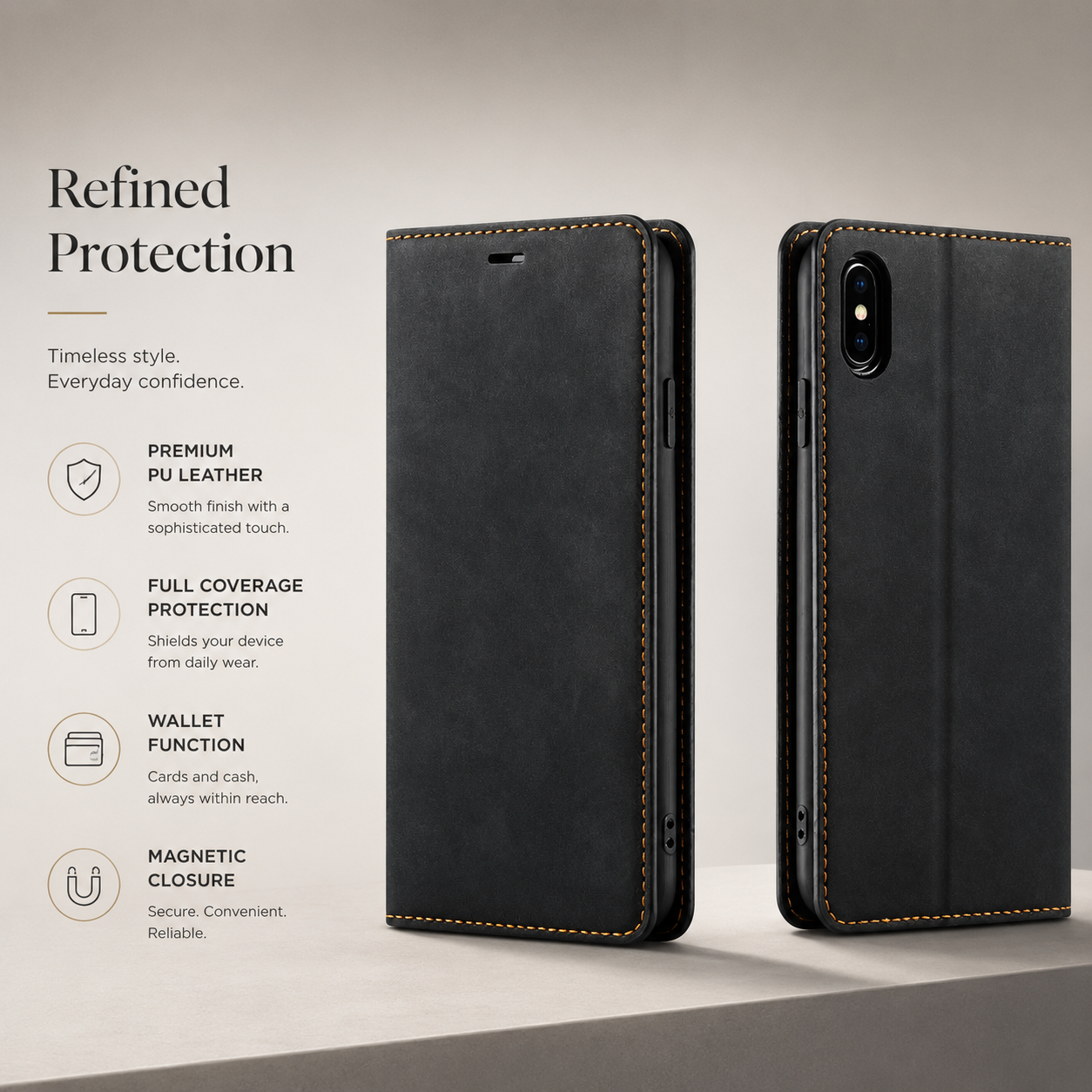 Premium iPhone Case MagSafe Compatible Wallet Flip Cover Card Holder Magnetic Closure Shockproof Camera Lens Protection Suede Leather Slim Full Coverage Cover