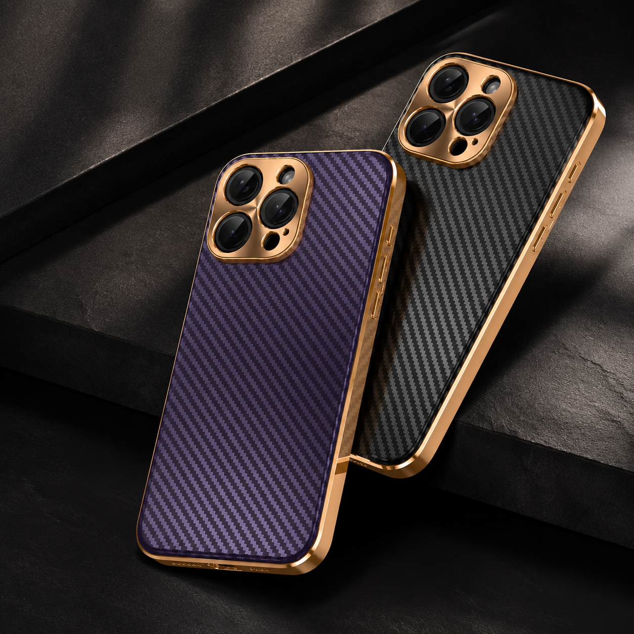 Premium iPhone Case Carbon Fiber Textured Leather Protective Cover Metal Camera Lens Guard Shockproof Slim Fit Durable Armor Design Full Coverage Case