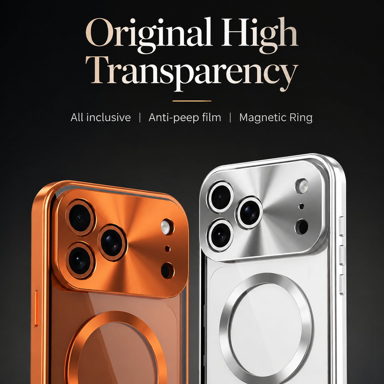 Premium iPhone Case MagSafe Compatible Magnetic Aluminum Frame Privacy Screen Protector Clear Back Shockproof Camera Lens Guard Slim Full Coverage