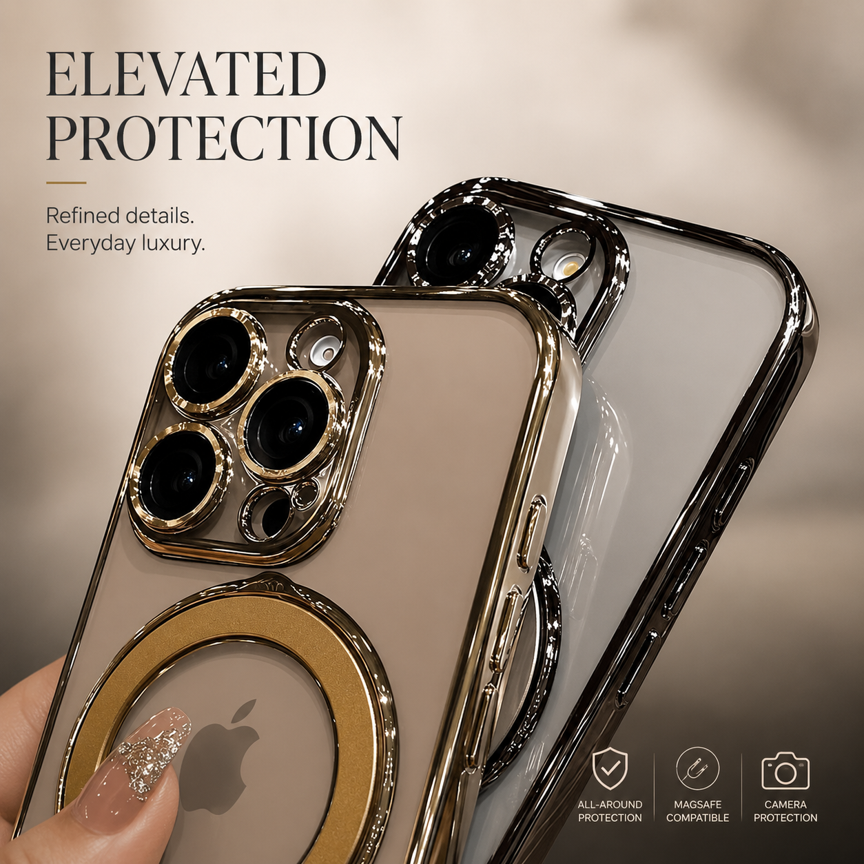 Premium iPhone Case MagSafe Compatible Magnetic Protective Cover Transparent Acrylic Back Built-in Stand Shockproof Camera Protection Slim Full Coverage
