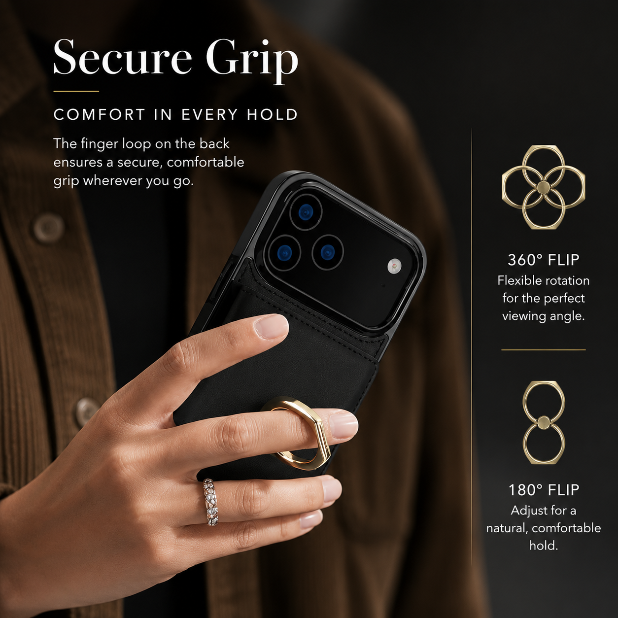 Premium iPhone Case Wallet Flip Cover Card Holder Magnetic Clasp Ring Kickstand PU Leather Shockproof Protective Cover Anti Scratch Full Protection Slim