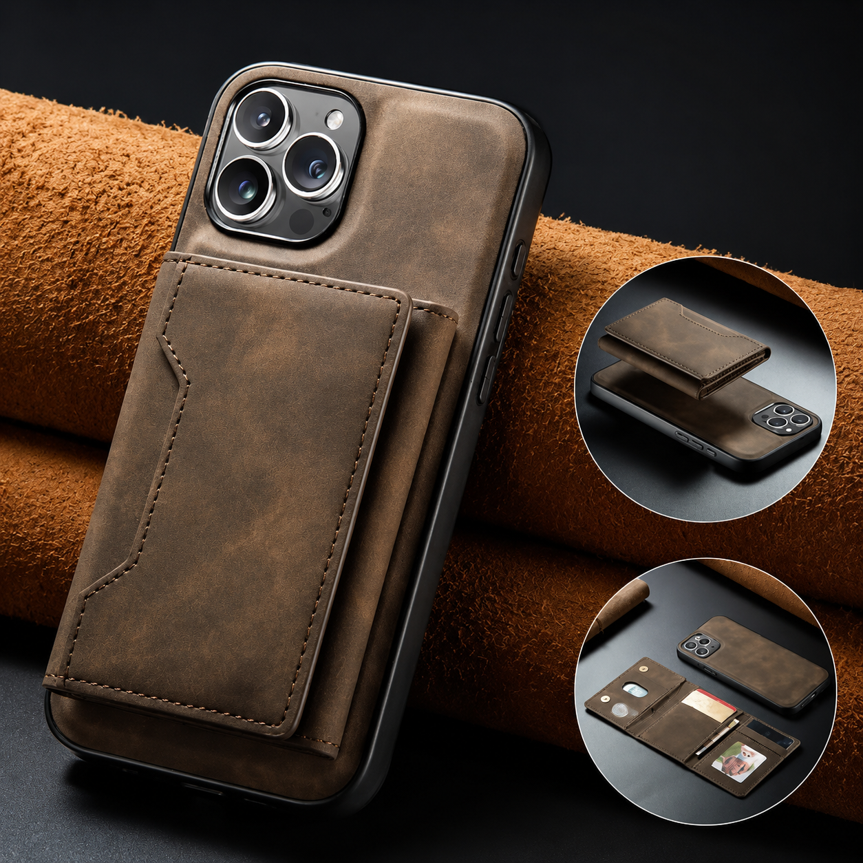 Premium iPhone Case Magnetic Leather Wallet Cover Card Holder Kickstand Money Slot Shockproof Protective Cover Anti Scratch Slim Half Wrapped