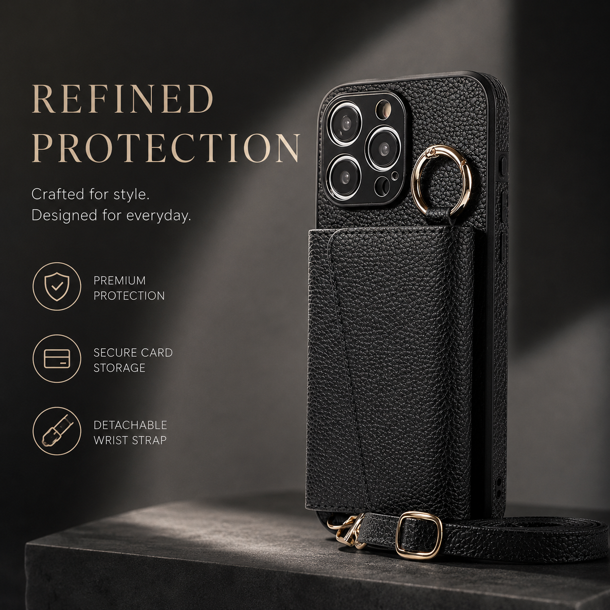 Premium iPhone Case MagSafe Compatible Magnetic Crossbody Wallet Cover PU Leather Card Holder Finger Ring Stand Strap Shockproof Full Coverage Design
