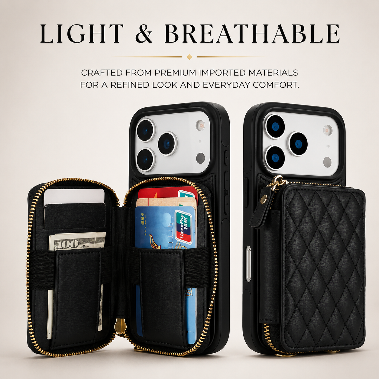 Premium iPhone Case Crossbody Wallet Folio Cover RFID Blocking Card Holder Zipper Kickstand Wrist Strap Shockproof Protective Full Coverage
