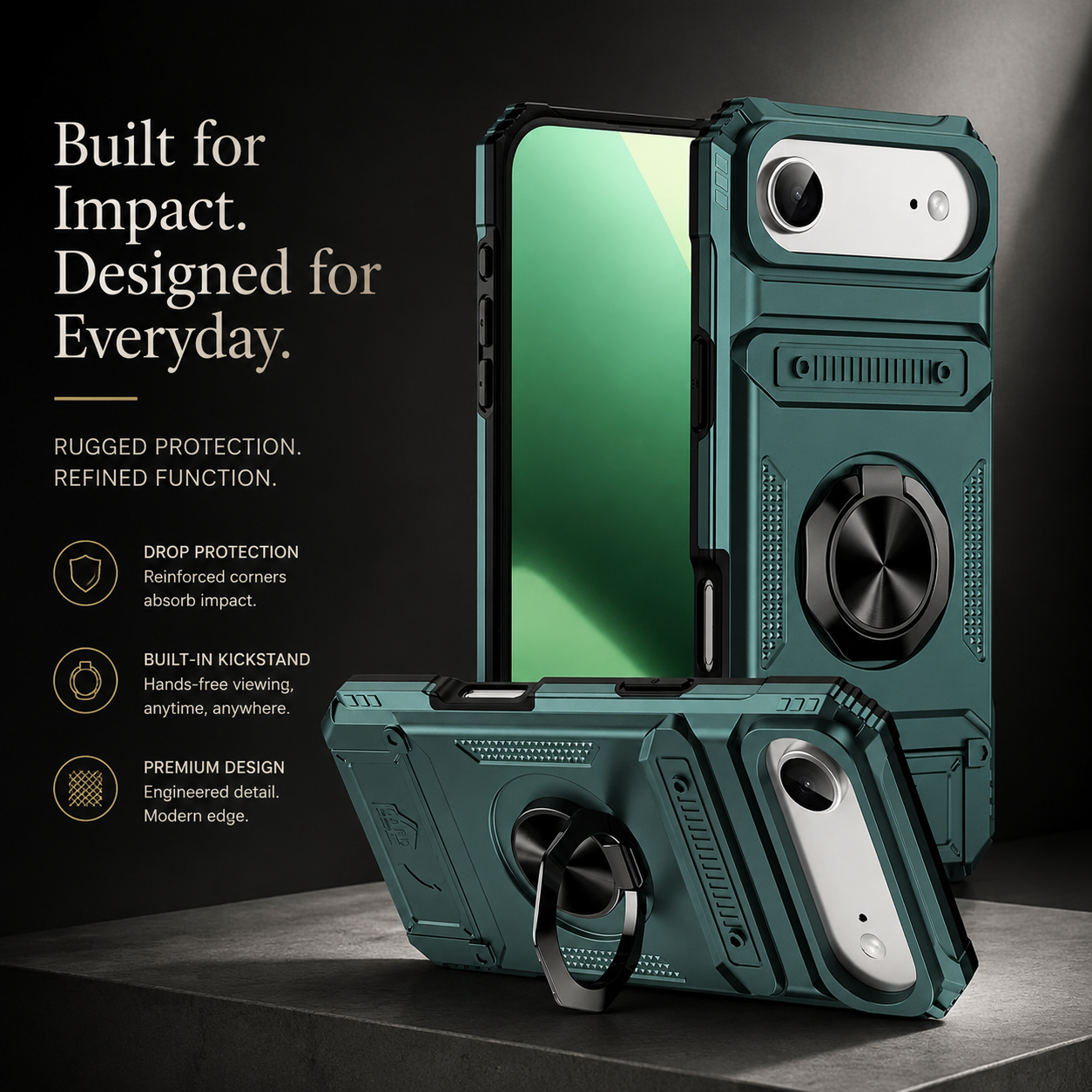 Premium iPhone Case Magnetic Rotating Ring Kickstand Wallet Cover Shockproof Card Holder Heavy Duty Protective Full Coverage Anti Scratch Design