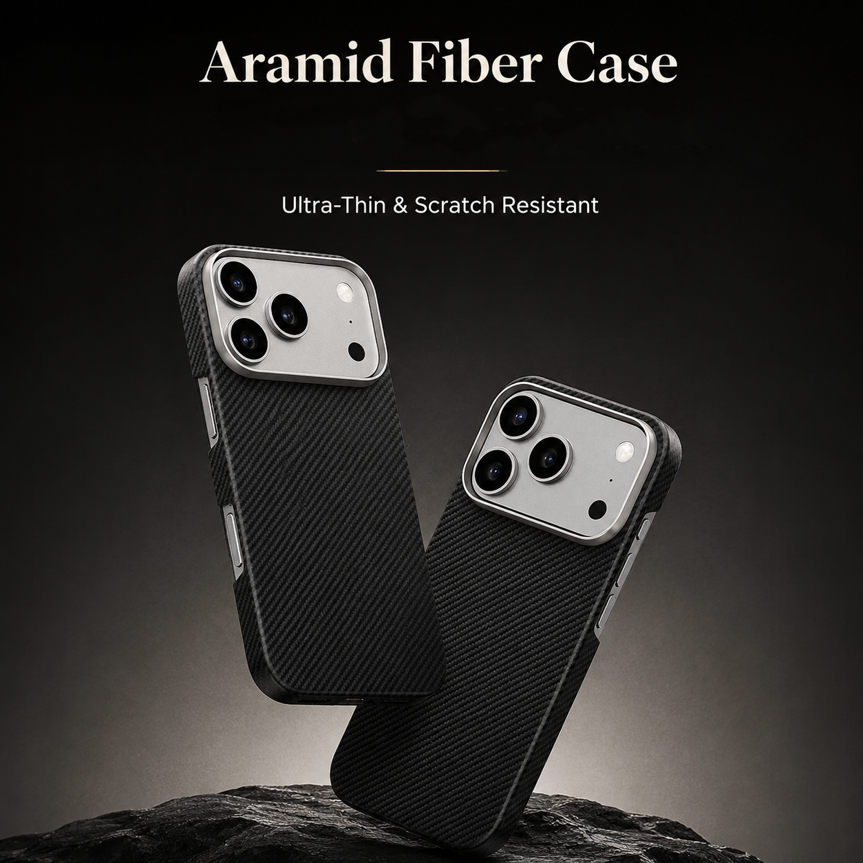 Premium iPhone Case Aramid Fiber Slim Hard Cover Matte Black Shockproof Protective Anti Scratch Lightweight Full Coverage Durable Design