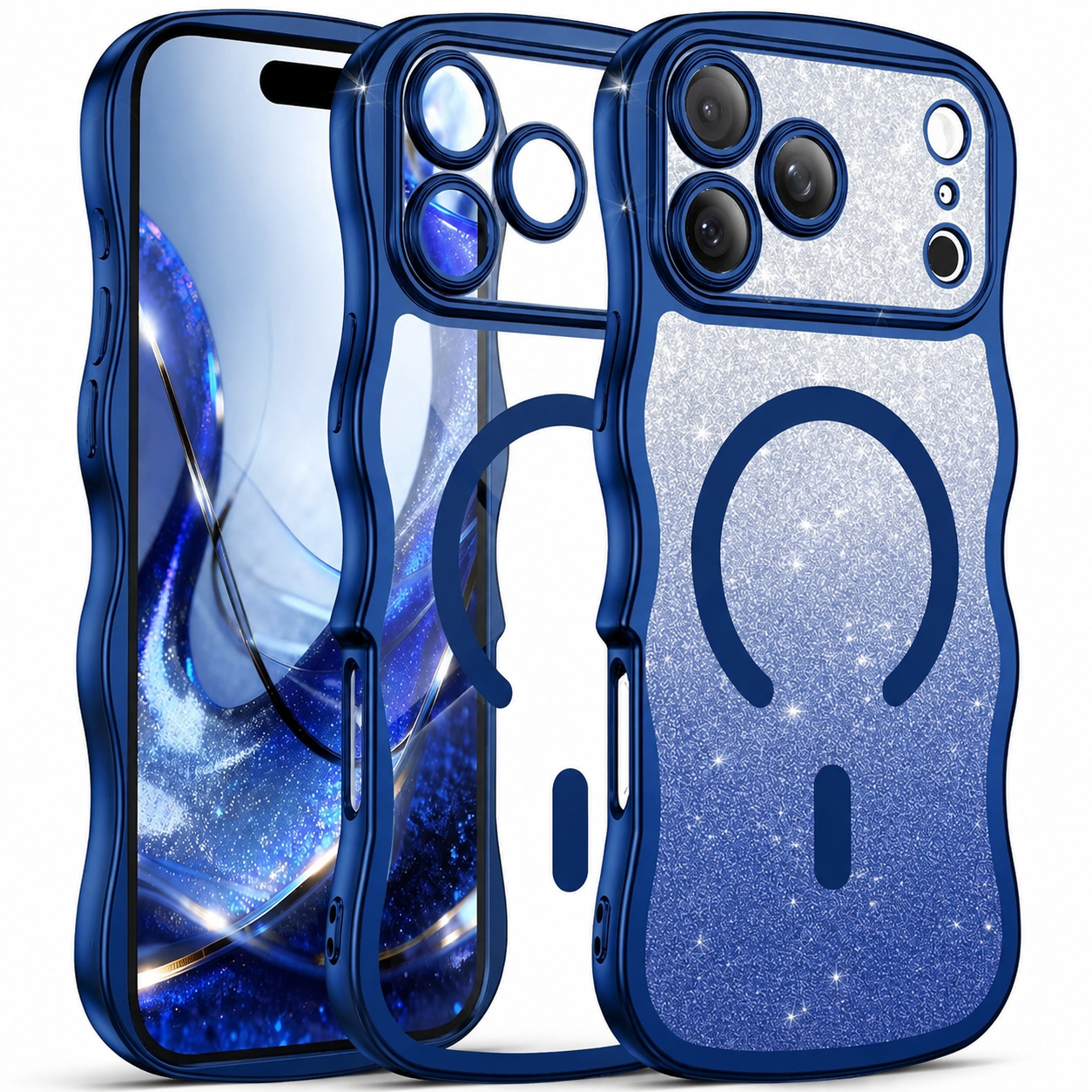 Premium iPhone Case Clear MagSafe Compatible Cover Full Camera Protection Wave Frame DIY Glitter Anti Fingerprint Lightweight Non Slip Full Coverage Protective Design