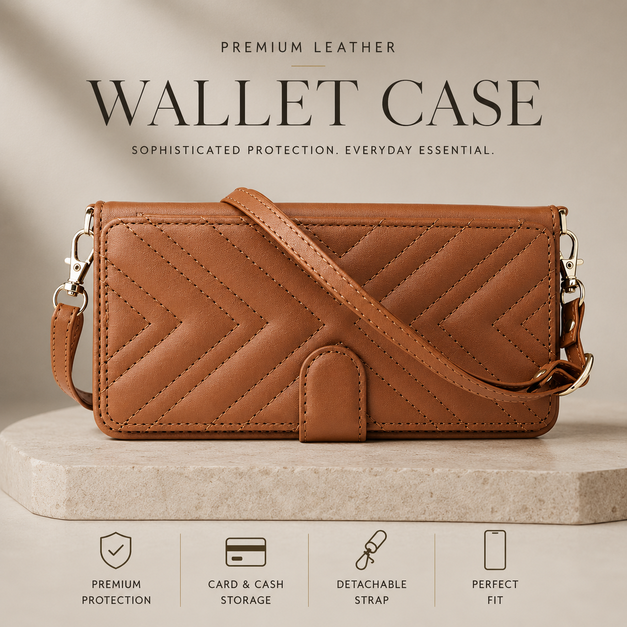 Premium iPhone Case Crossbody Wallet PU Leather Cover Card Holder Shoulder Strap Magnetic Closure Shockproof Full Coverage Slim Design