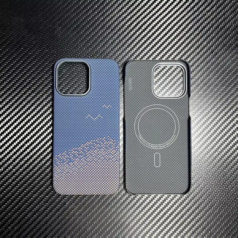 Premium iPhone Case MagSafe Compatible Ultra Thin Aramid Fiber Cover Carbon Texture Shockproof Lightweight Anti Scratch Half Wrapped Protective Design
